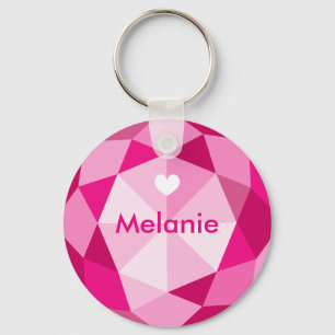 Aangepaste naamknop voor roze diamanten gem sleutelhanger