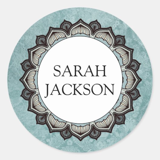 Aangepaste naammonogram blauwgrijze bloemblaadjes ronde sticker (Voorkant)