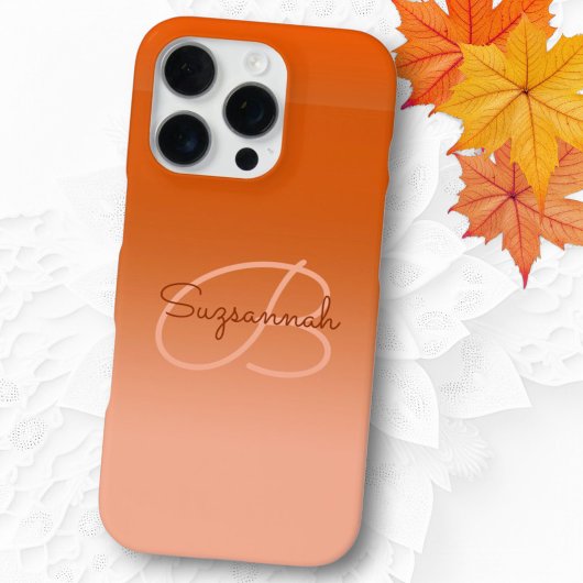 Aangepaste naammonogram Cantaloupe Oranje Ombre iPhone Hoesje