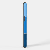 Aangepaste naammonogram drie blauwe ombre strepen iPhone hoesje (Rechterkant)