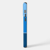 Aangepaste naammonogram drie blauwe ombre strepen iPhone hoesje (Linkerkant)