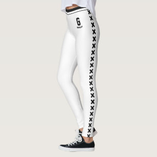 Aangepaste naammonogram Klassiek wit zwart patroon Leggings