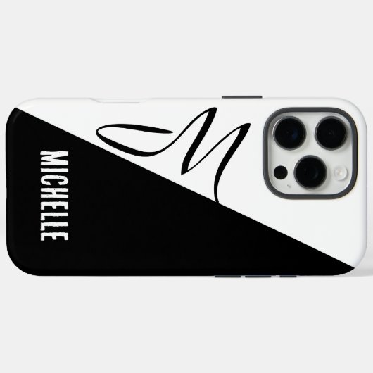 Aangepaste naammonogram Moderne Split Zwart & Wit Case-Mate iPhone Case (Achterkant (horizontaal))