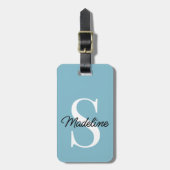Aangepaste naammonogram op mooie pastel blauw bagagelabel (Voorkant verticaal)