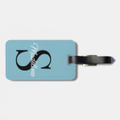 Aangepaste naammonogram op mooie pastel blauw bagagelabel (Achterkant horizontaal)