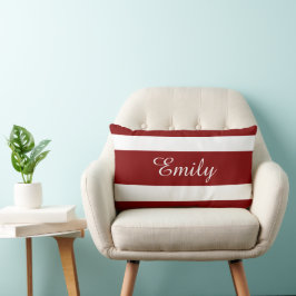 Aangepaste naammonogram rood-wit gestreept patroon kussen