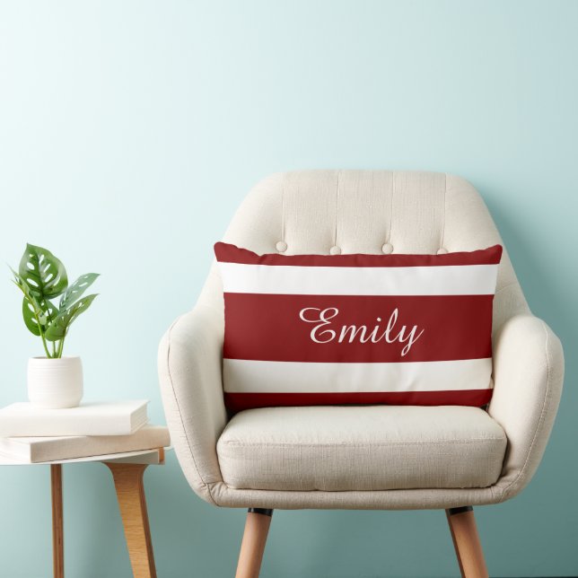 Aangepaste naammonogram rood-wit gestreept patroon kussen (Stoel)