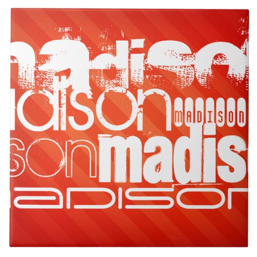 Aangepaste naampatroon op neon Oranje strepen Tegeltje (Voorkant)