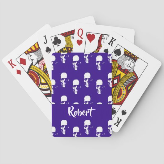 Aangepaste naamskulls op blauw pokerkaarten (Achterkant)