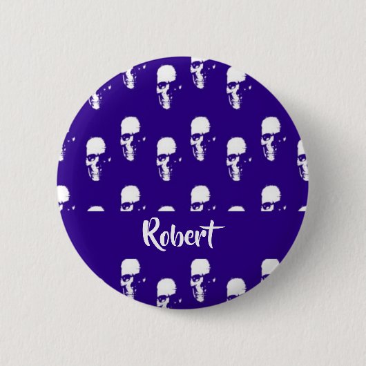 Aangepaste naamskulls op blauw ronde button 5,7 cm (Voorkant)