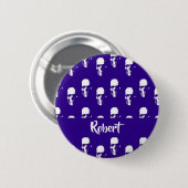 Aangepaste naamskulls op blauw ronde button 5,7 cm (Voorkant /achterkant)