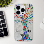 Aangepaste naamstructuur iPhone 15 pro max hoesje<br><div class="desc">Vier je familie met deze opvallende telefoonhoes. Het is versierd met een print van een origineel mozaïek. Het heeft een boompje gemaakt van kleine stukjes gekleurd glas op een bleke grijze achtergrond. Pas het aan door de naam te veranderen in die van uw gezin. Origineel mozaïekontwerp © Michele Davies.</div>