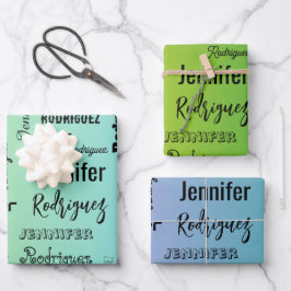 Aangepaste naamtekst Abstract blauw groen verloop Inpakpapier Vel