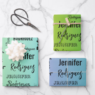 Aangepaste naamtekst Abstract blauw groen verloop Inpakpapier Vel