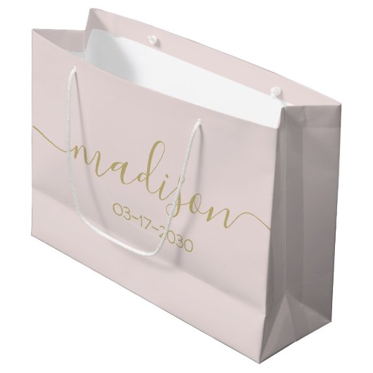 Aangepaste naamtekst Elegante goudkleurige schrift Groot Cadeauzakje (Voorkant Gekanteld)