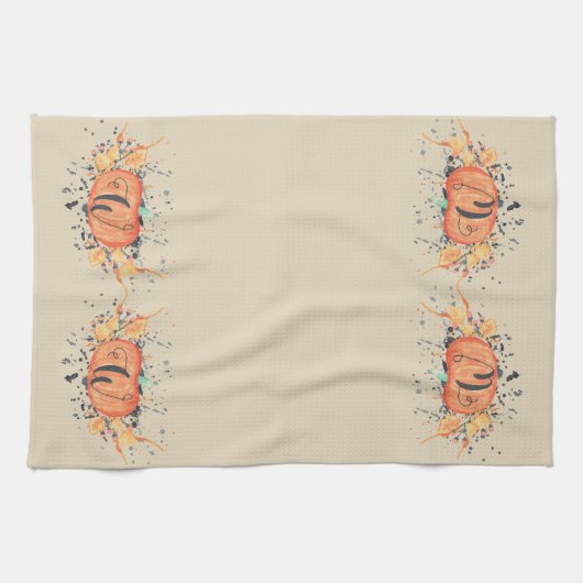 Aangepaste najaarstop Waterverf pompoen Theedoek (Horizontaal)