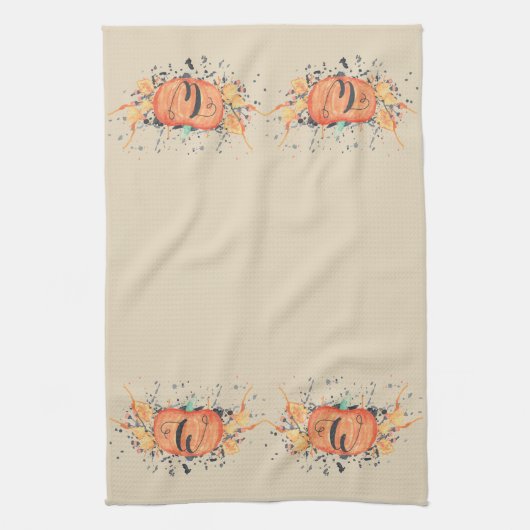 Aangepaste najaarstop Waterverf pompoen Theedoek (Verticaal)