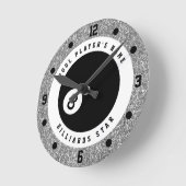 Aangepaste nama zilver glitter pool biljart ronde klok (Hoek)