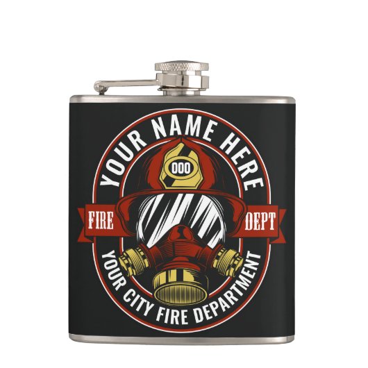 Aangepaste NAME Brandweerhelm Masker Brandweer Red Heupfles (Voorkant)