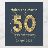 Aangepaste namen 50 Jubileum Gold Wijn Etiket (Enkel label)