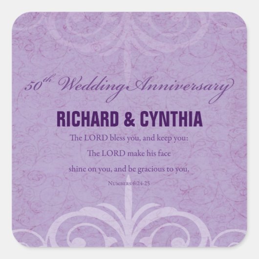 Aangepaste namen, 50e Jubileum voor bruiloft naar  Vierkante Sticker (Voorkant)