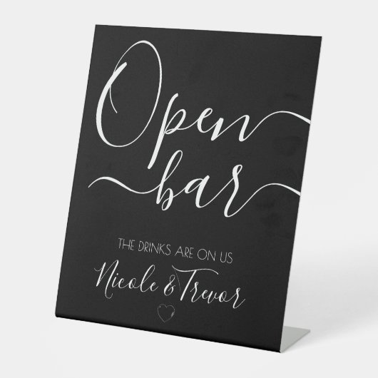 Aangepaste namen Black Calligraphy Open Bar Reclamebord Met Voetstuk (Voorkant)