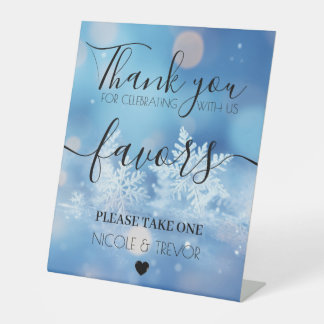 Aangepaste namen blauwe Bokeh-sneeuwvlokken cadeau Reclamebord Met Voetstuk