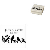 Aangepaste namen datum liefde vogels bruiloft paar rubberstempel (Gestempeld)