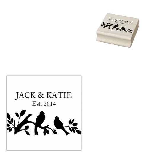 Aangepaste namen datum liefde vogels bruiloft paar rubberstempel (Gestempeld)