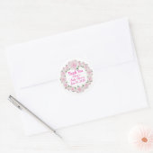 Aangepaste namen, datum, zachte roze rozen krans s ronde sticker (Envelop)