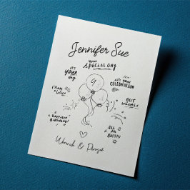 Aangepaste namen Doodle Modern Balloon Verjaardag  Kaart