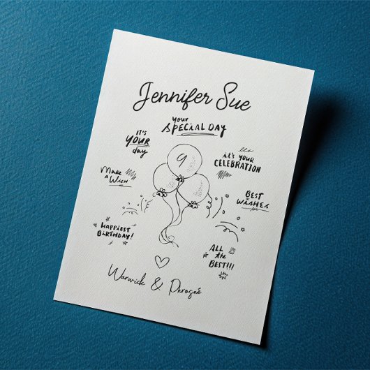 Aangepaste namen Doodle Modern Balloon Verjaardag  Kaart