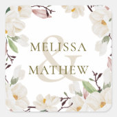 aangepaste namen Elegant Oosters Magnolia Vierkante Sticker (Voorkant)