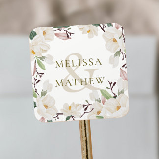 aangepaste namen Elegant Oosters Magnolia Vierkante Sticker