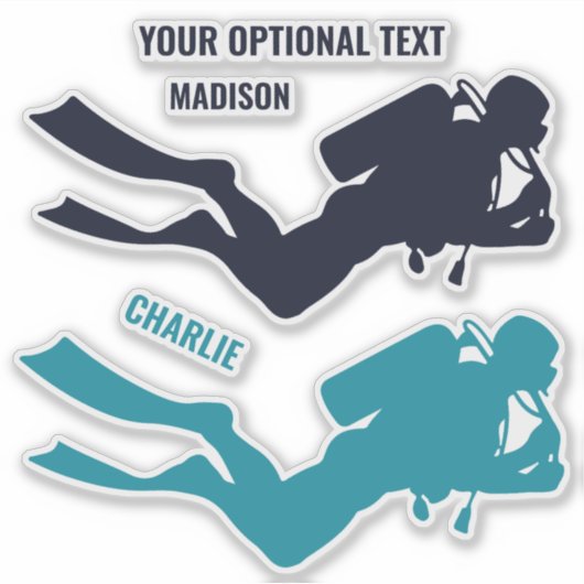 Aangepaste namen en tekst Scuba Diver Sticker (Voorkant)
