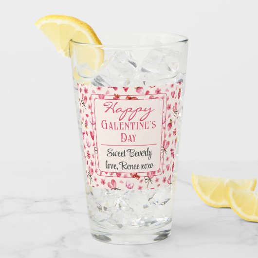 Aangepaste namen, Girly Galentine's Day Pint Glass Glas (Voorkant ijs)