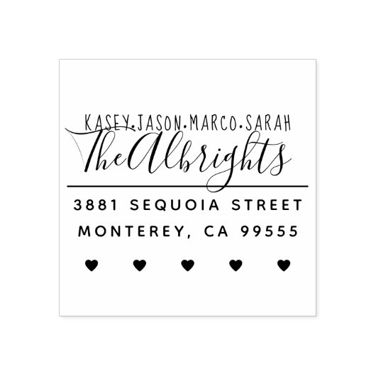 Aangepaste namen & harten familie retour adres rubberstempel (Afrduk)