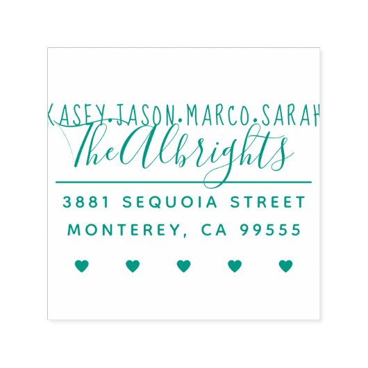 Aangepaste namen & harten familie retour adres  zelfinktende stempel (Design)