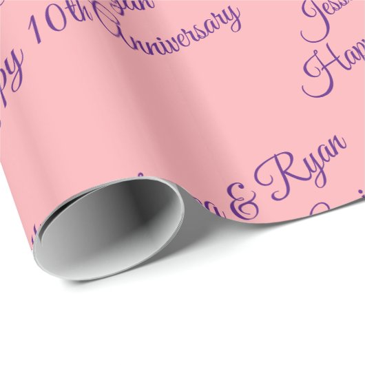 Aangepaste namen, Jubileum, Paarse script op perzi Cadeaupapier (Rol Hoek)