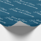 Aangepaste namen, Jubileum Wit Script, Ocean Blue Cadeaupapier (Hoek)