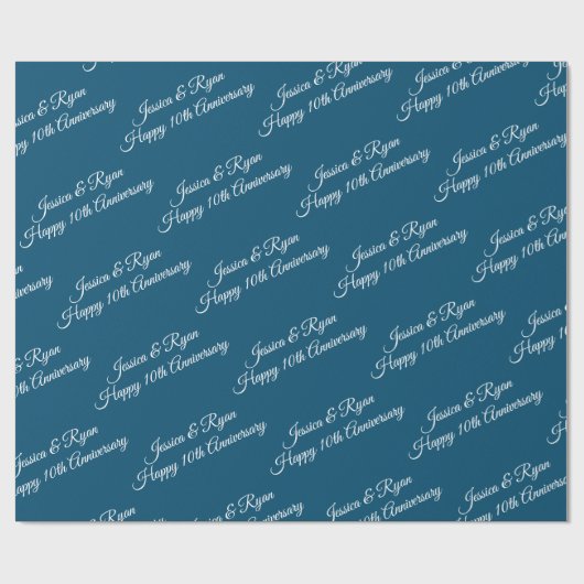 Aangepaste namen, Jubileum Wit Script, Ocean Blue Cadeaupapier (Vlak)