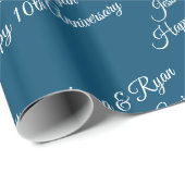 Aangepaste namen, Jubileum Wit Script, Ocean Blue Cadeaupapier (Rol Hoek)