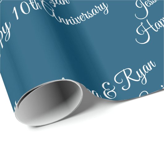 Aangepaste namen, Jubileum Wit Script, Ocean Blue Cadeaupapier (Rol Hoek)