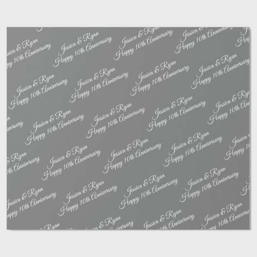 Aangepaste namen, Jubileum, Wit Script op grijs Cadeaupapier (Vlak)