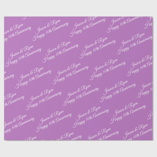 Aangepaste namen, Jubileum, Wit Script op Lila Cadeaupapier (Vlak)