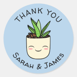 Aangepaste Namen Kawaii Vetplant Blauwe Bedankt St Ronde Sticker