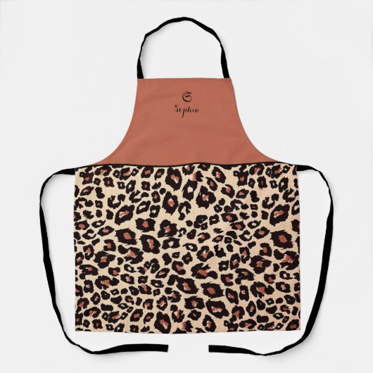 Aangepaste namen Luxe Leopard Apron chic Schort (Voorkant)
