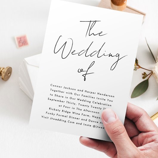 Aangepaste namen Modern Black en White The Wedding Kaart