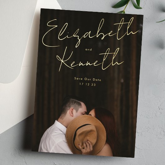 Aangepaste namen Modern Gold Photo Save Our Date Folie Uitnodiging