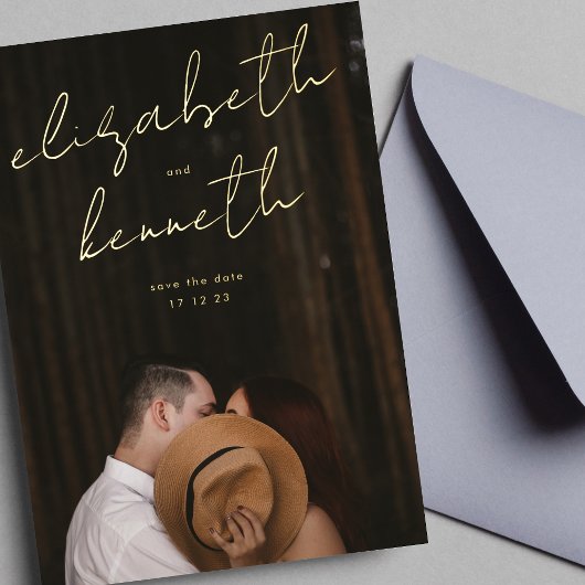 Aangepaste namen Modern Gold Photo Save Our Date Folie Uitnodiging